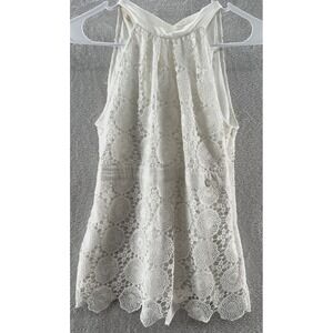 Fracomina Blouse Womens Small White Lace Keyhole Back Top Tie Neck Sleeveles